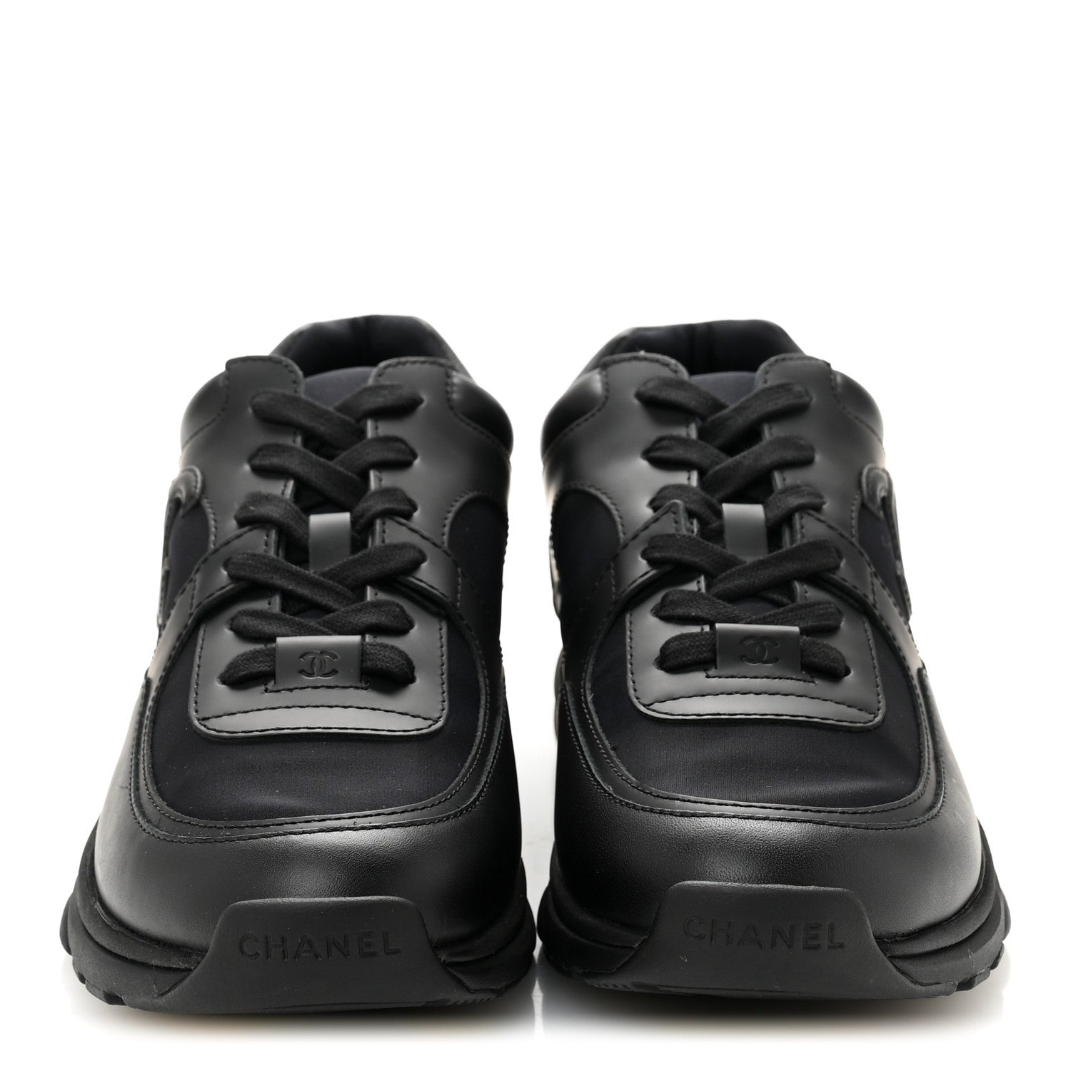 Chanel Lambskin Fabric CC Sneakers 39 Black 3 of 9