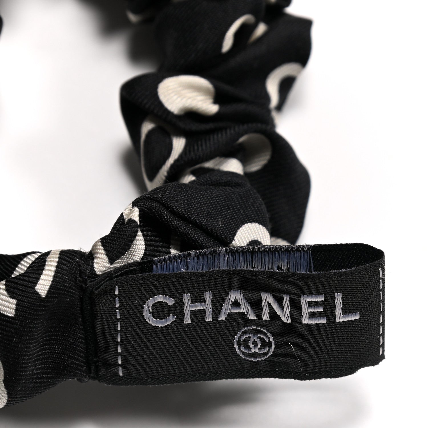 Chanel Silk CC Twilly Hair Tie Black White 5 of 6