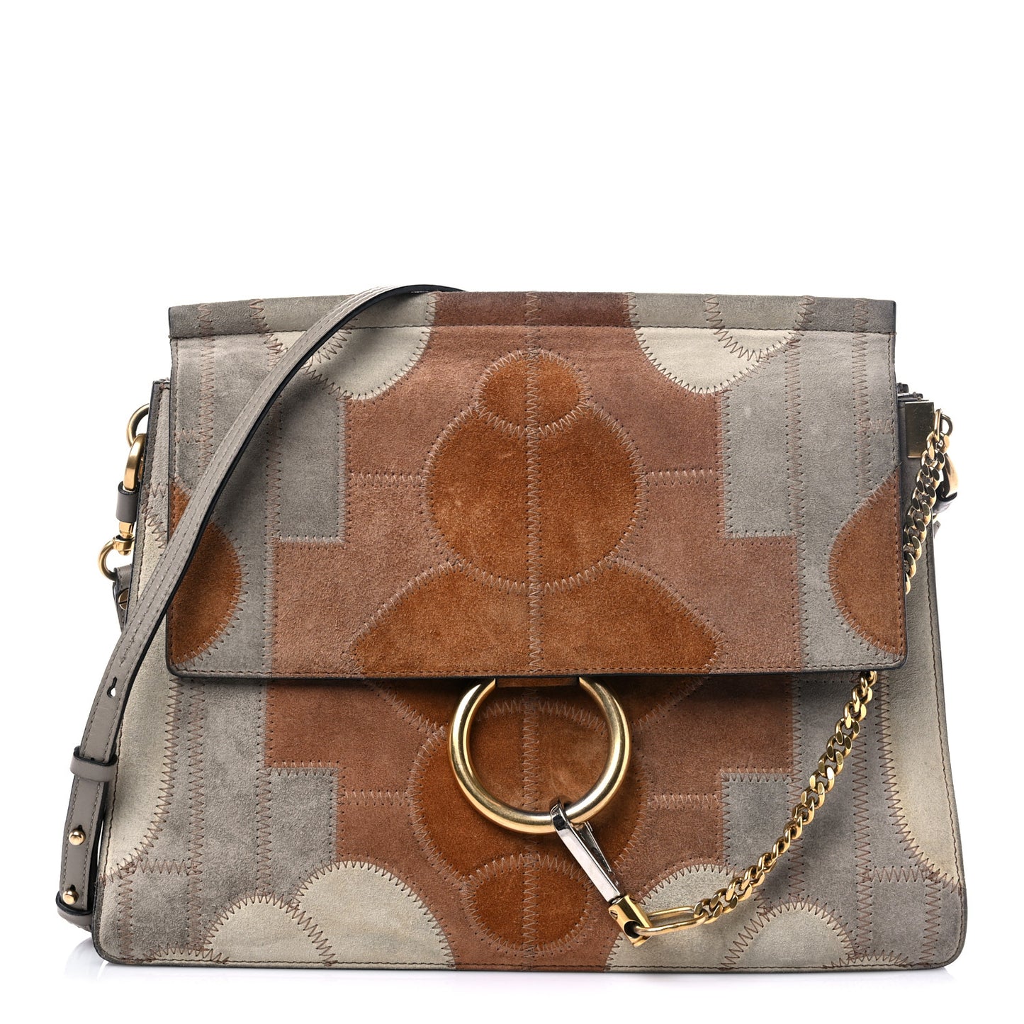 Suede Patchwork Medium Faye Shoulder Bag Motty Grey