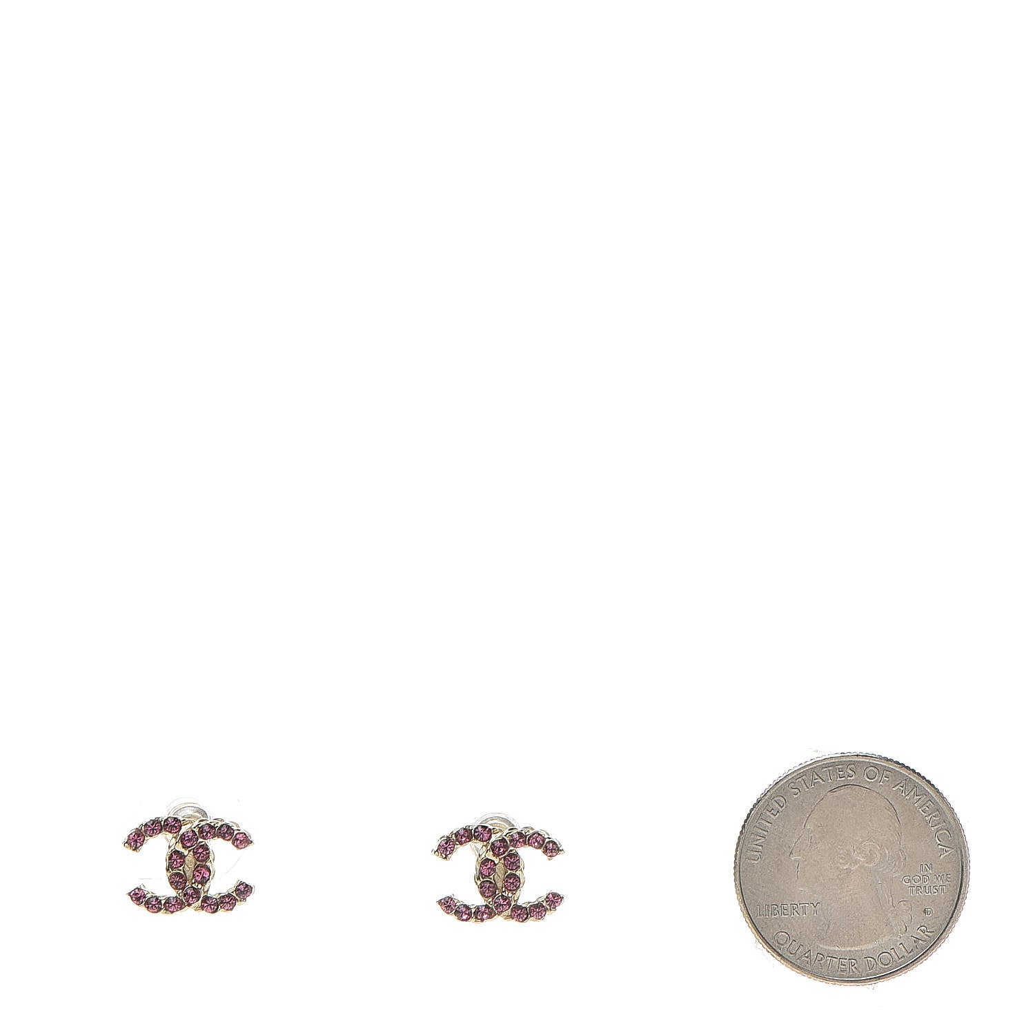 Chanel Crystal Mini CC Earrings Pink Gold 2 of 4