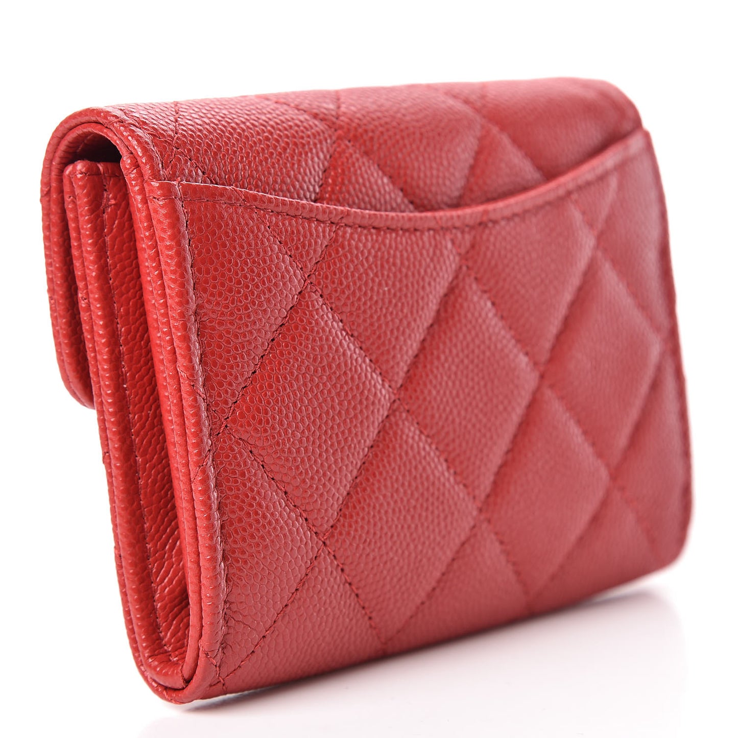 Caviar Quilted Flap Card Holder Wallet Red