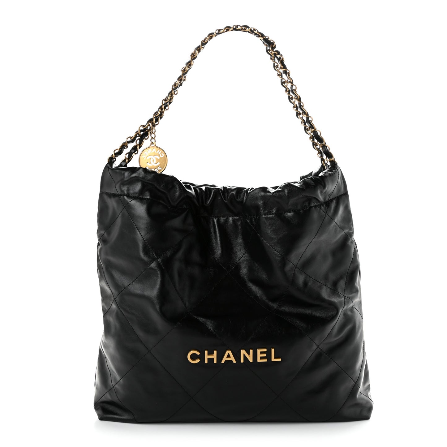 Shiny Calfskin Quilted Chanel 22 Black