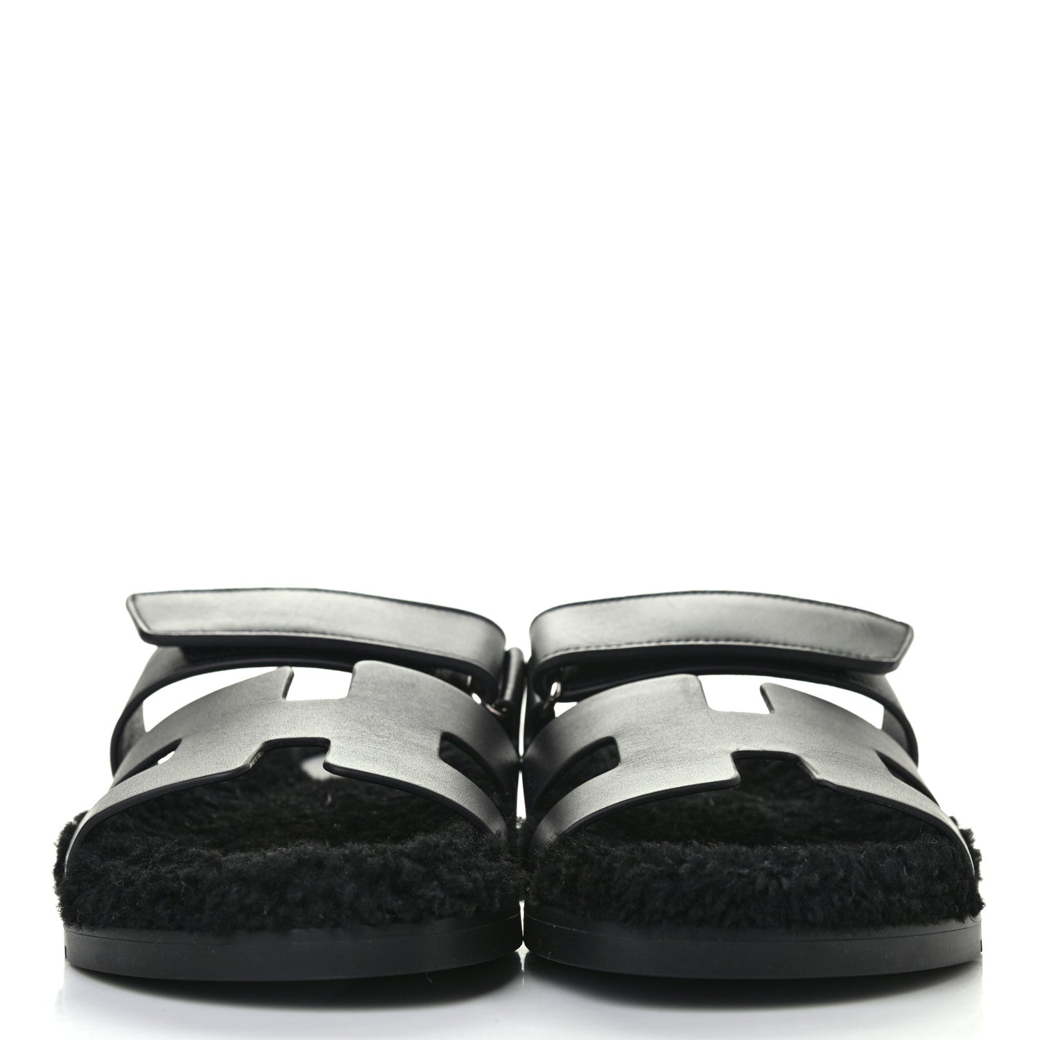Hermes Calfskin Woolskin Womens Chypre Sandals 38 Black 2 of 7