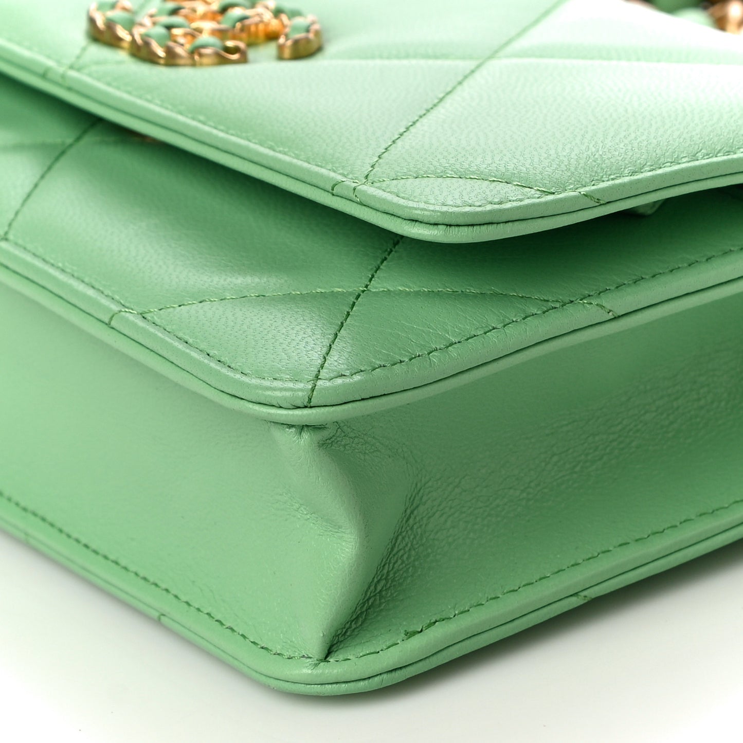 Lambskin Quilted Chanel 19 Wallet On Chain WOC Green