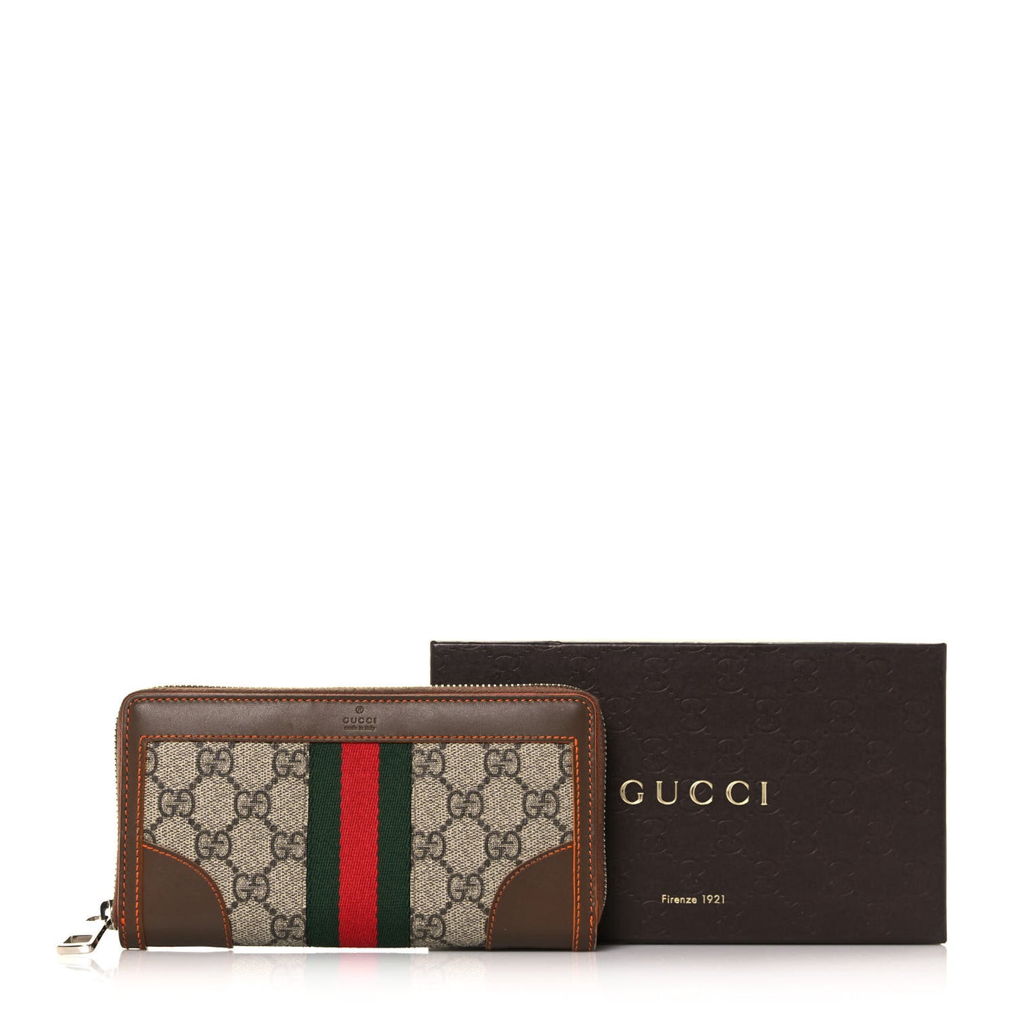 GG Supreme Monogram Web Zip Around Wallet Brown