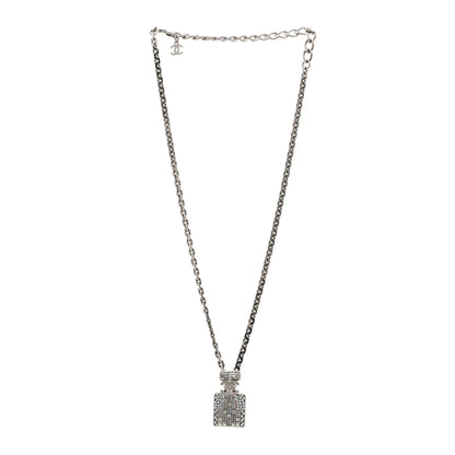 Chanel Metal Crystal CC Perfume Bottle Necklace Silver 3 of 4