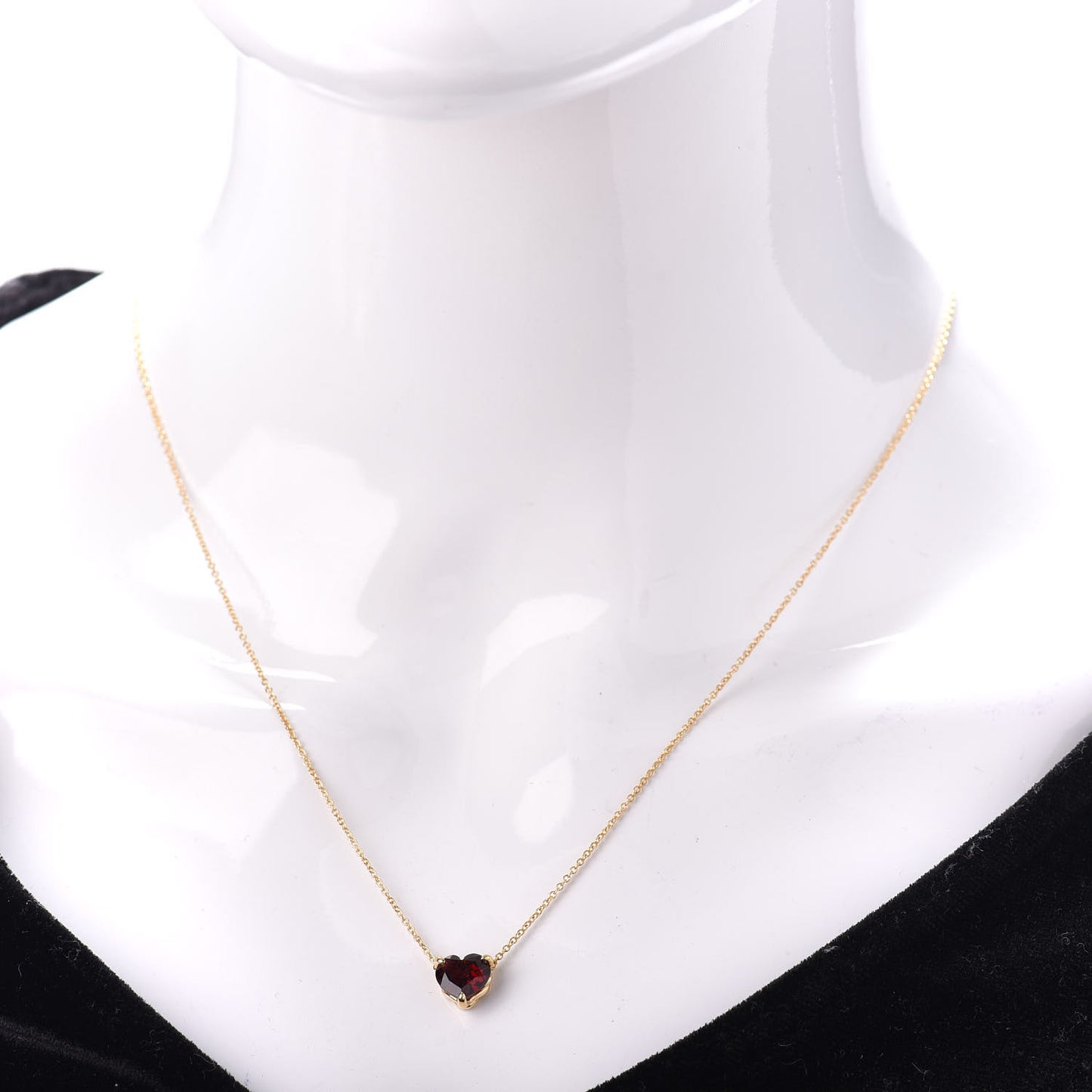 18K Yellow Gold Garnet Heart Pendant Necklace
