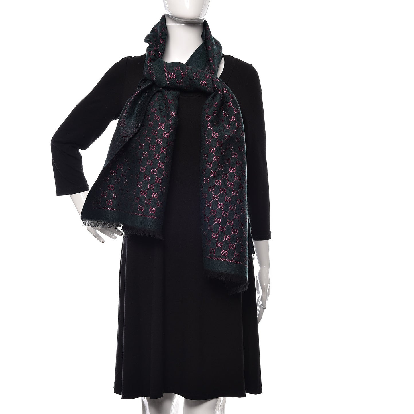 Wool Silk Jacquard GG Monogram Stenix Scarf Green Pink