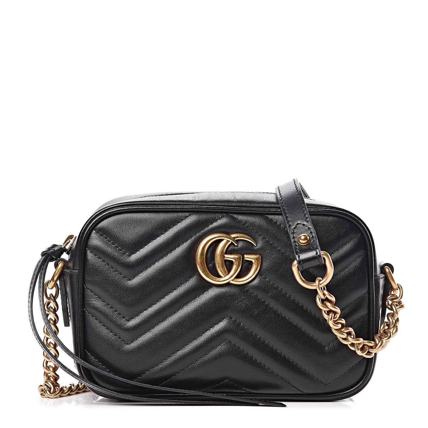 Gucci Calfskin Matelasse Mini GG Marmont Chain Shoulder Bag Black 1 of 12