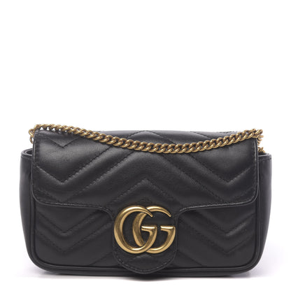 Gucci Calfskin Matelasse Super Mini GG Marmont Shoulder Bag Black 1 of 11
