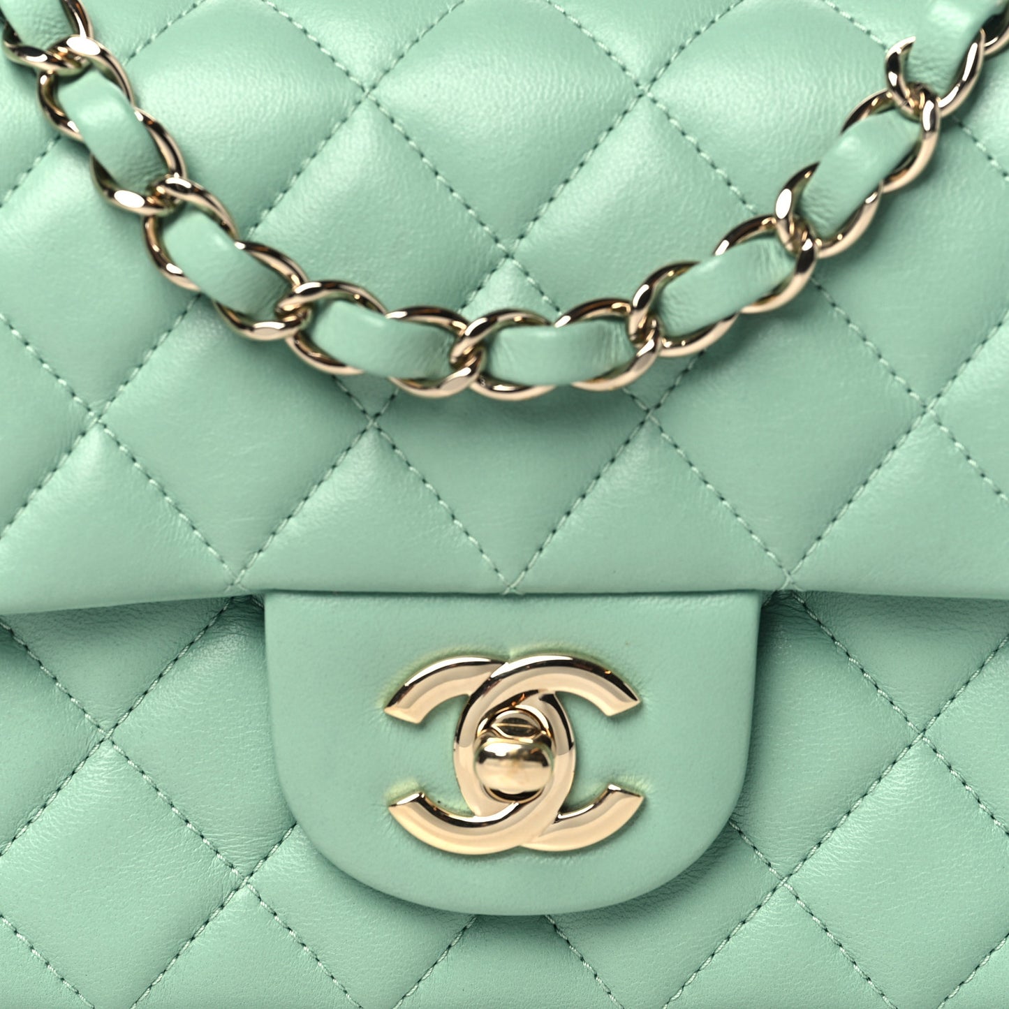 Lambskin Quilted Mini Rectangular Flap Light Green