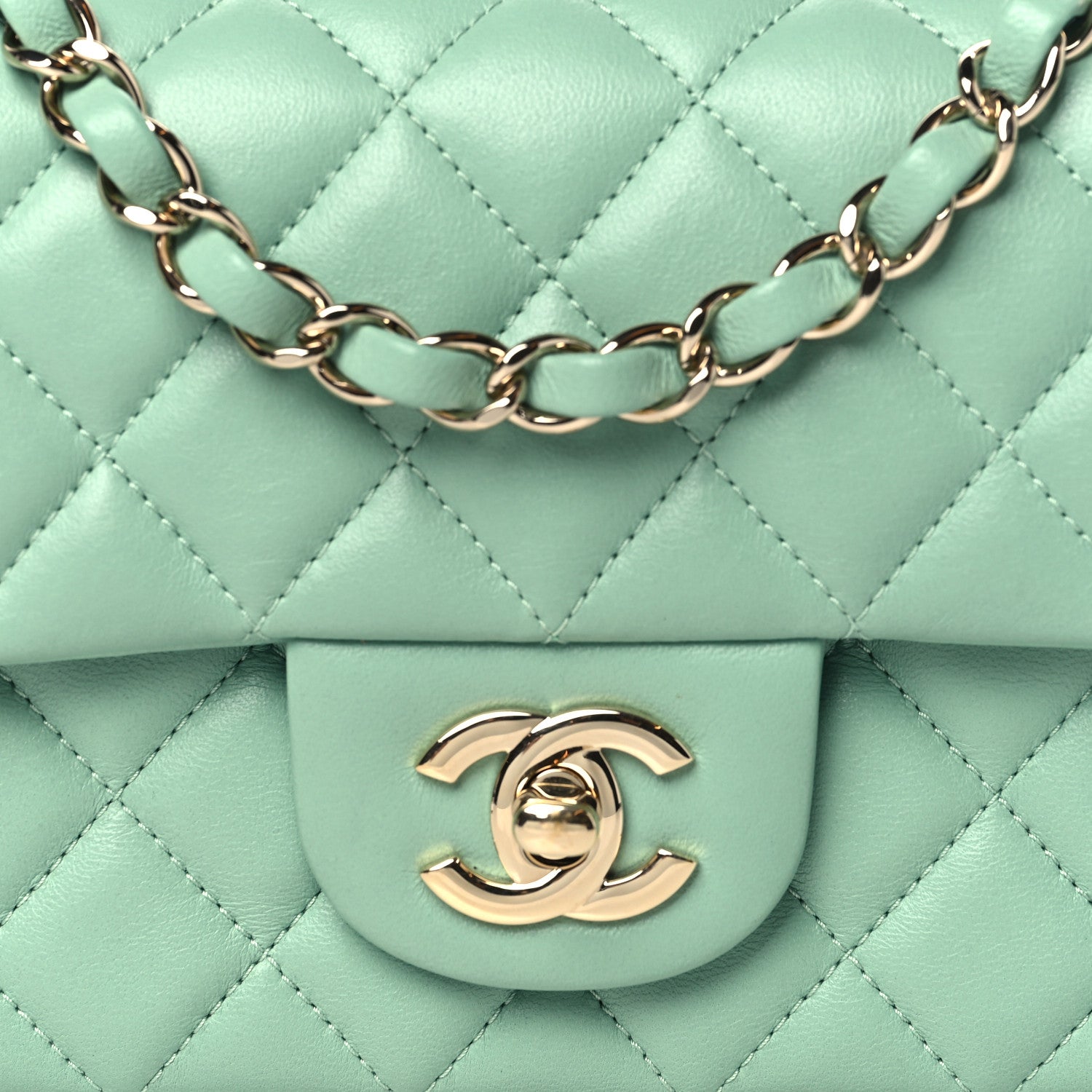 Chanel Lambskin Quilted Mini Rectangular Flap Light Green 8 of 10