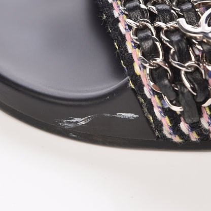 Chanel Tweed Lambskin Chain Flat Sandals 38 Black Multicolor 11 of 11