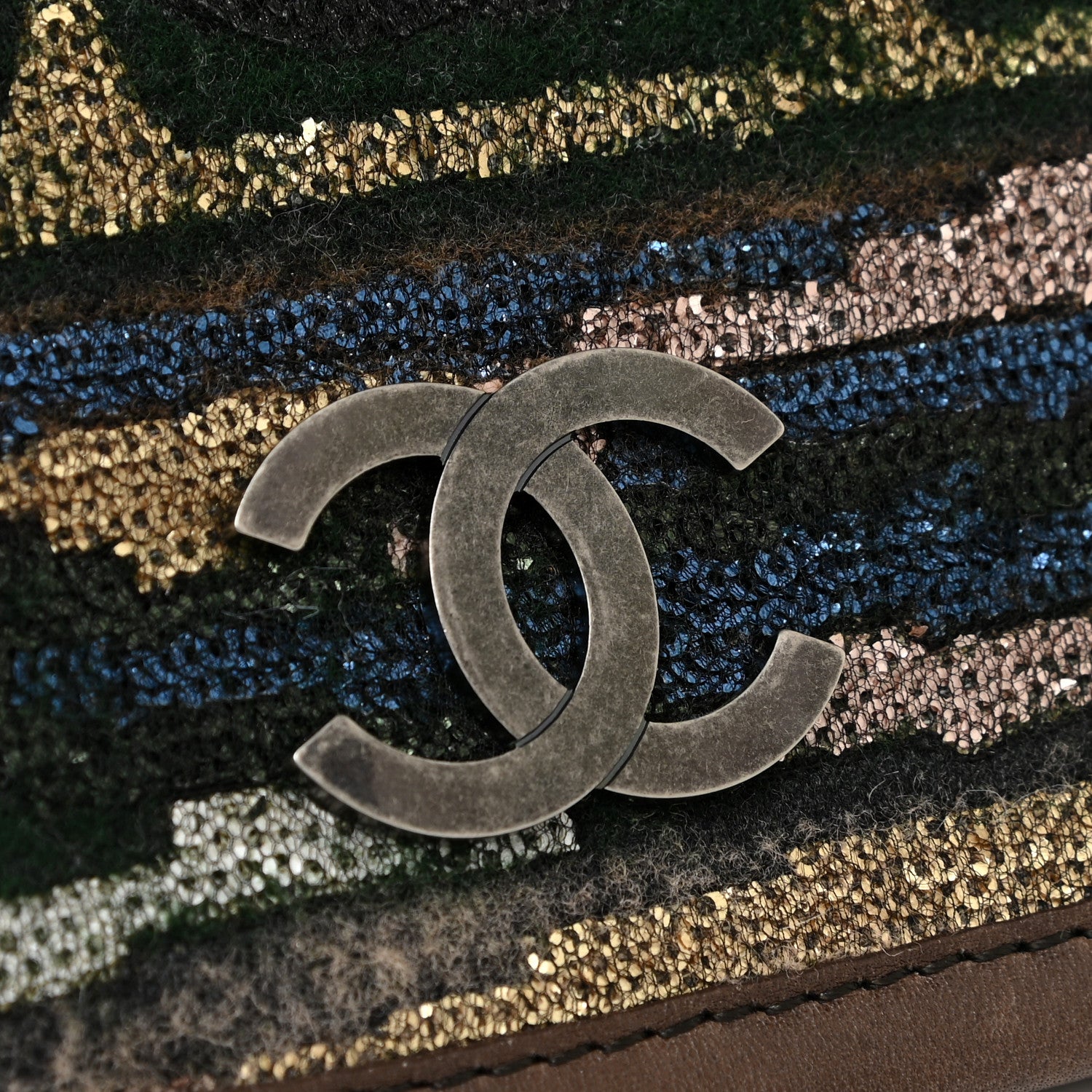 Chanel Calfskin Felt Sequin Embroidered Flap Shoulder Bag Brown 14 of 14