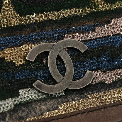 Chanel Calfskin Felt Sequin Embroidered Flap Shoulder Bag Brown 14 of 14