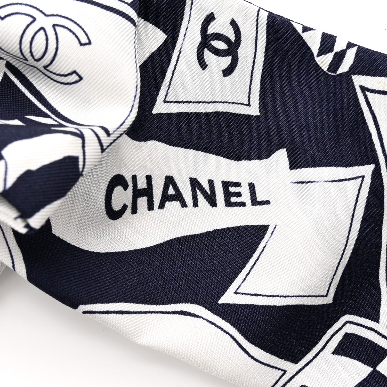 Chanel Silk Logo Hair Tie Navy Blue White 3 of 7