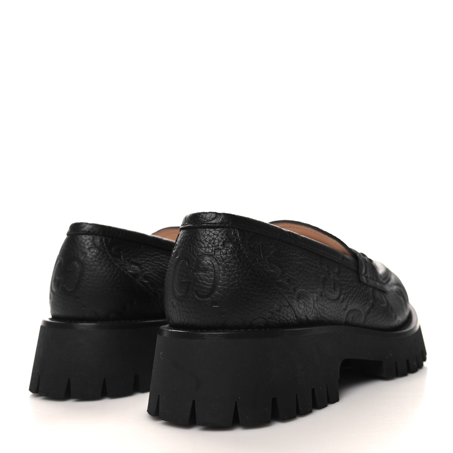Piuma Calfskin Embossed Womens Jeanne Platform Lug Sole 30/45mm Loafers 40.5 Black