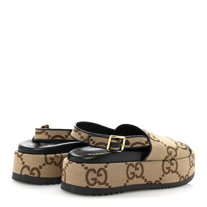 Gucci Monogram Maxi GG Granada Kid Angelina Platform 35mm Slingback Sandals 38 Camel Ebony Black 4 of 12