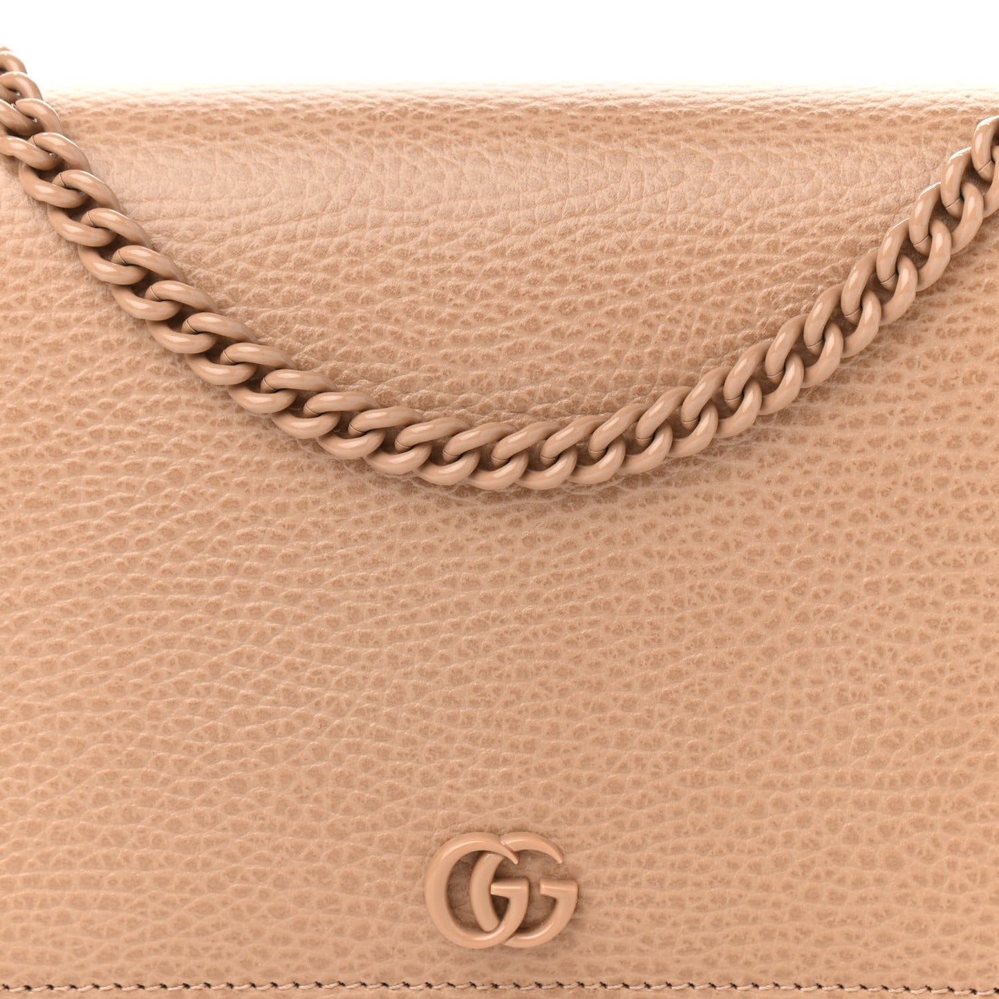 Dollar Calfskin Enamel Monochrome Mini GG Marmont Chain Wallet Camelia