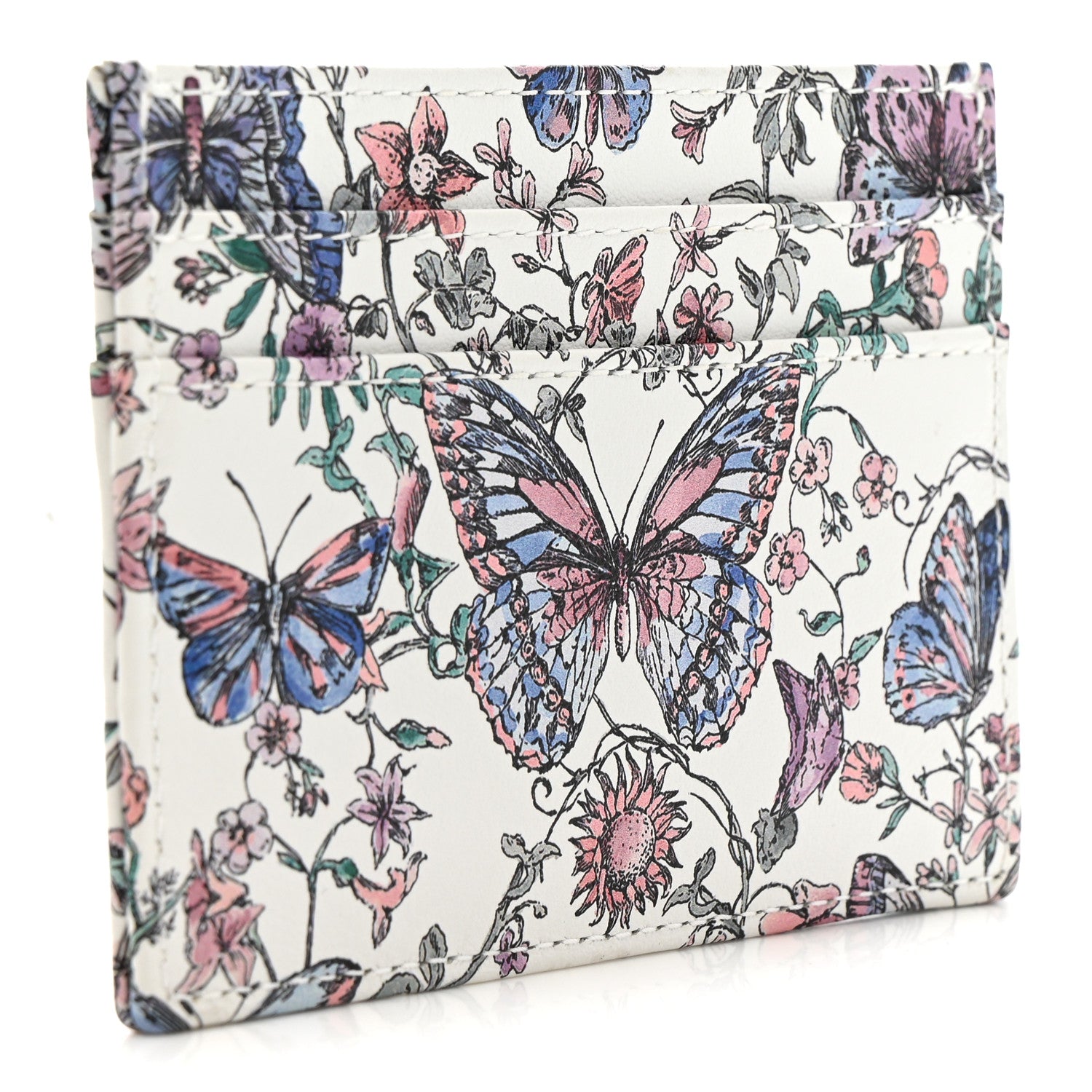 Christian Dior Calfskin Butterfly Printed Caro Five-Slot Card Holder White Multicolor 3 of 9