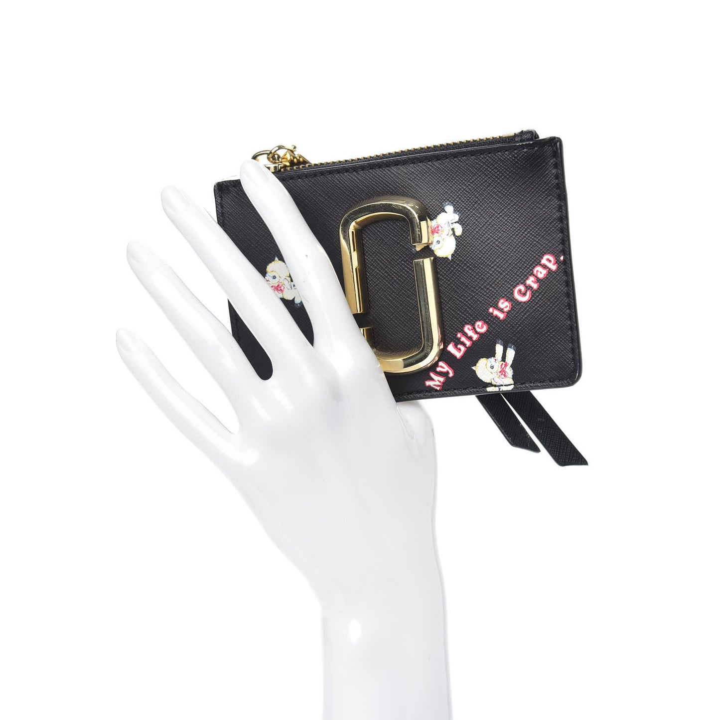 X MAGDA ARCHER Saffiano Top Zip Multi Wallet Black