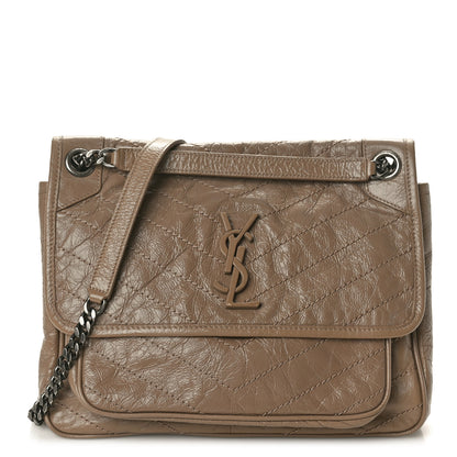 Saint Laurent Crinkled Calfskin Matelasse Monogram Medium Niki Chain Satchel Light Taupe 1 of 10