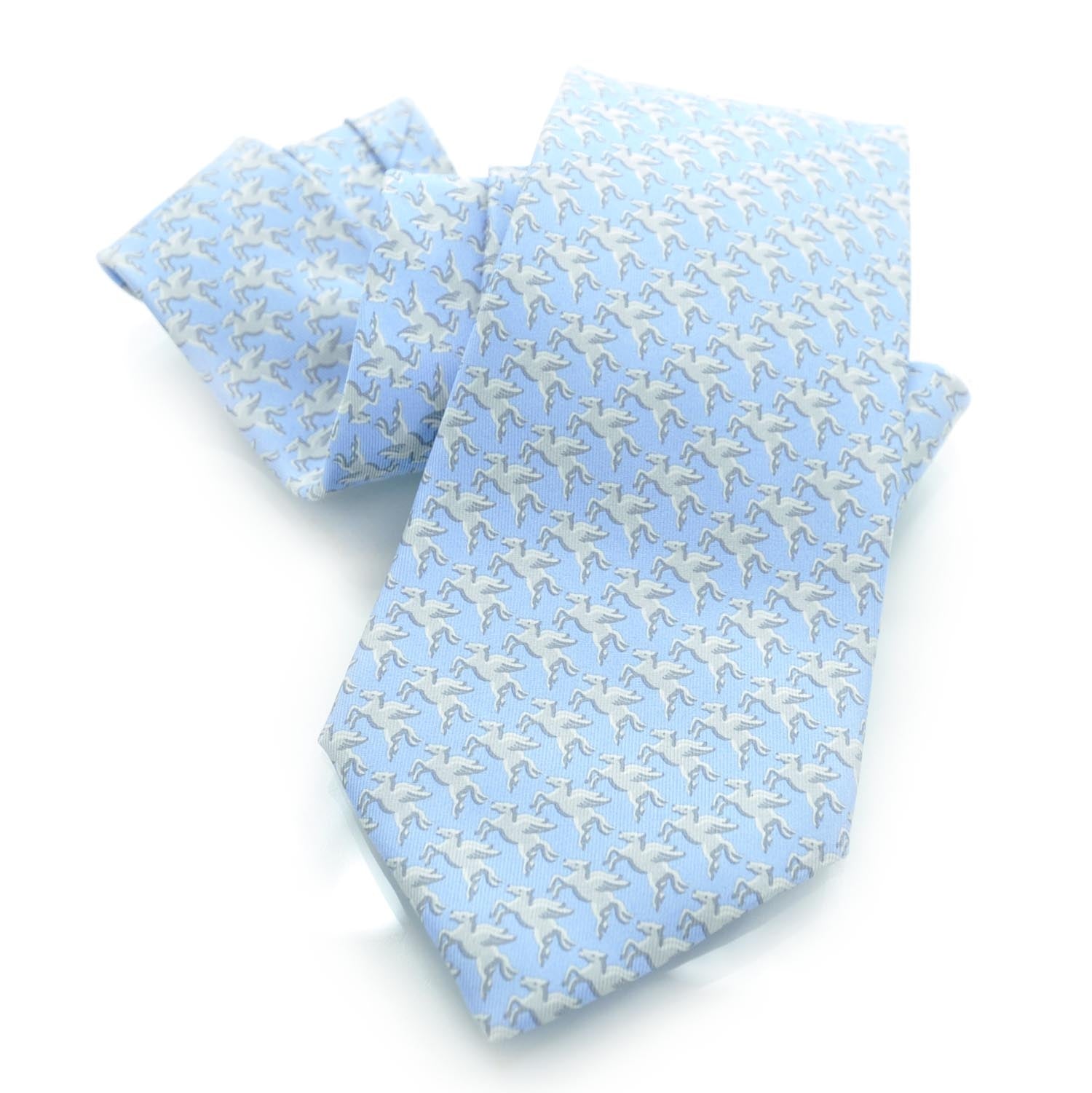Hermes Mens Silk Pegasus Neck Tie Bleu 1 of 4
