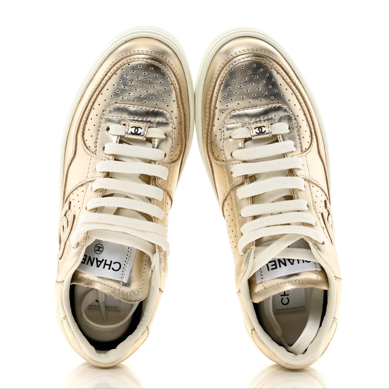 Chanel Laminated Calfskin CC Womens Sneakers 36.5 Golden 1664513