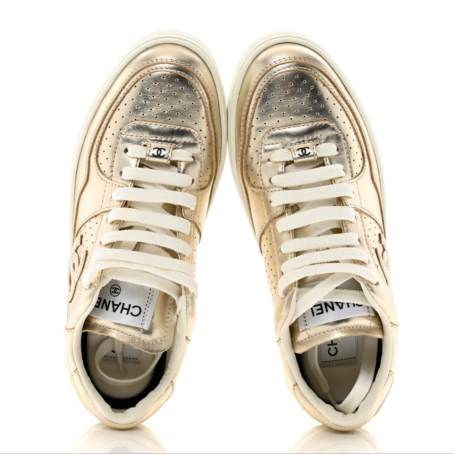 Laminated Calfskin CC Womens Sneakers 36.5 Golden