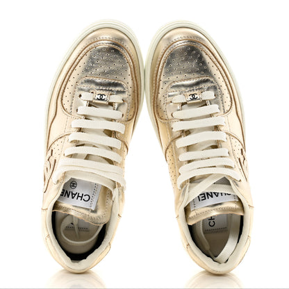 Chanel Laminated Calfskin CC Womens Sneakers 36.5 Golden 2 of 12