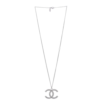 Chanel Crystal CC Pendant Necklace Silver 3 of 7