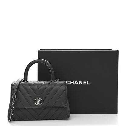 Chanel Caviar Chevron Quilted Mini Coco Handle Flap Dark Grey 14 of 14