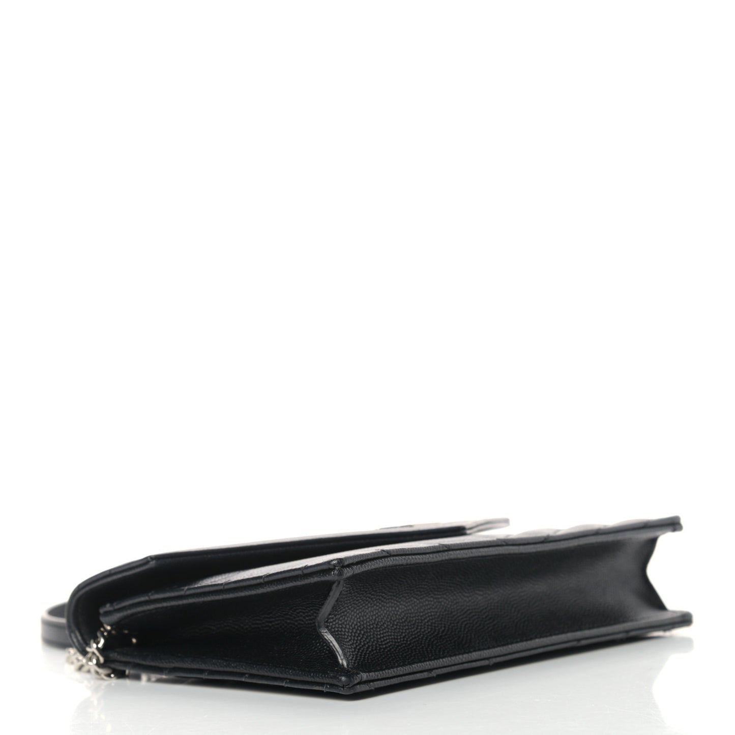 Grain De Poudre Matelasse Chevron Monogram Envelope Chain Wallet Black