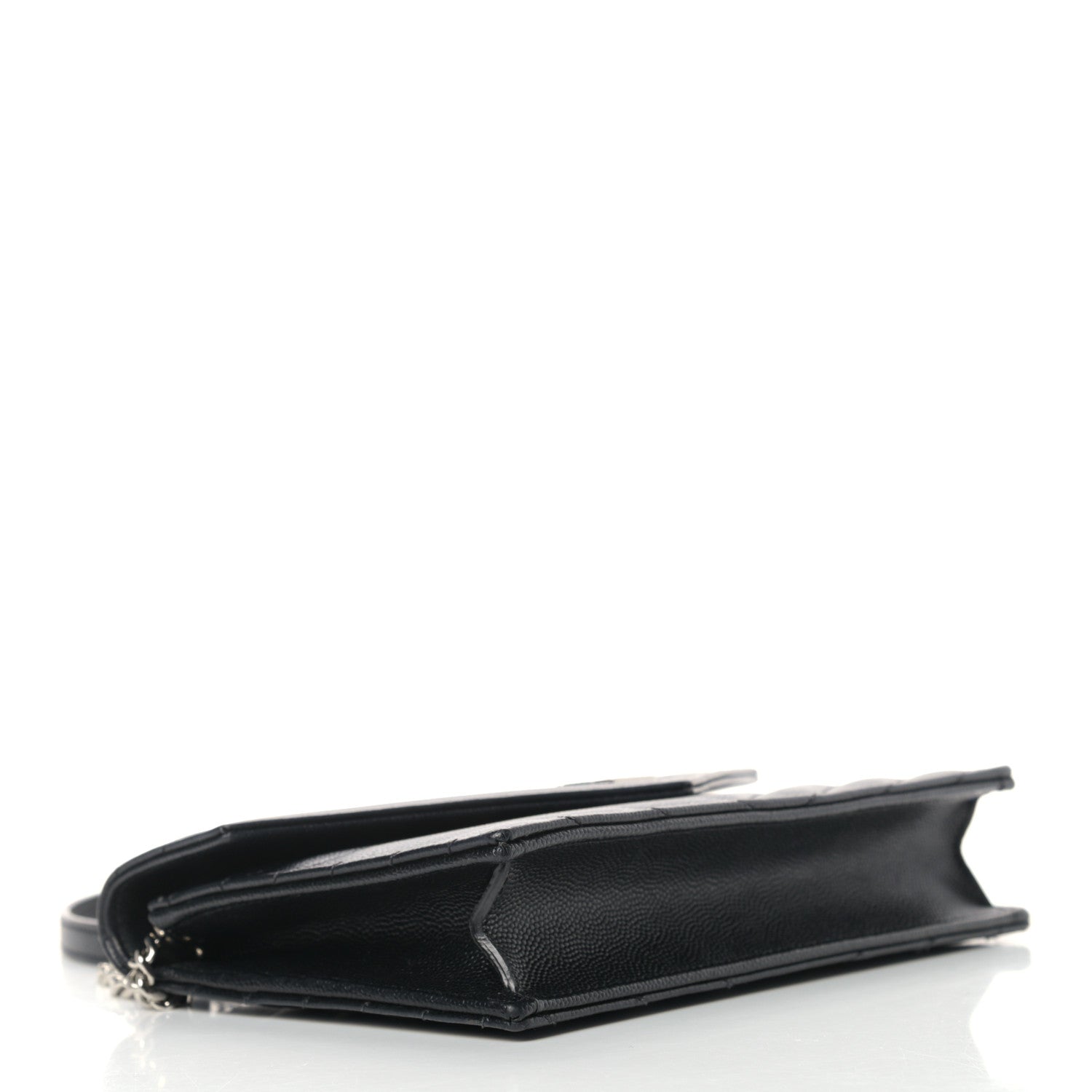 Saint Laurent Grain De Poudre Matelasse Chevron Monogram Envelope Chain Wallet Black 3 of 11
