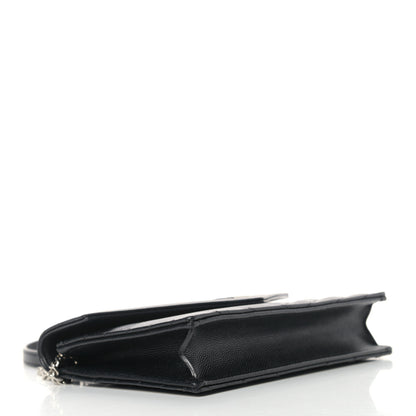 Saint Laurent Grain De Poudre Matelasse Chevron Monogram Envelope Chain Wallet Black 3 of 11