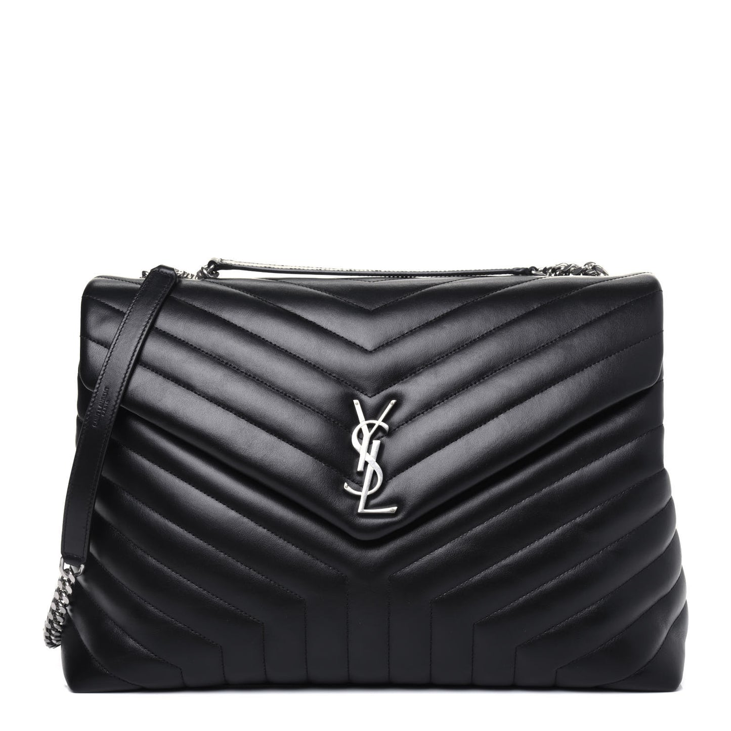 Calfskin Y Quilted Monogram Large Loulou Chain Satchel Black