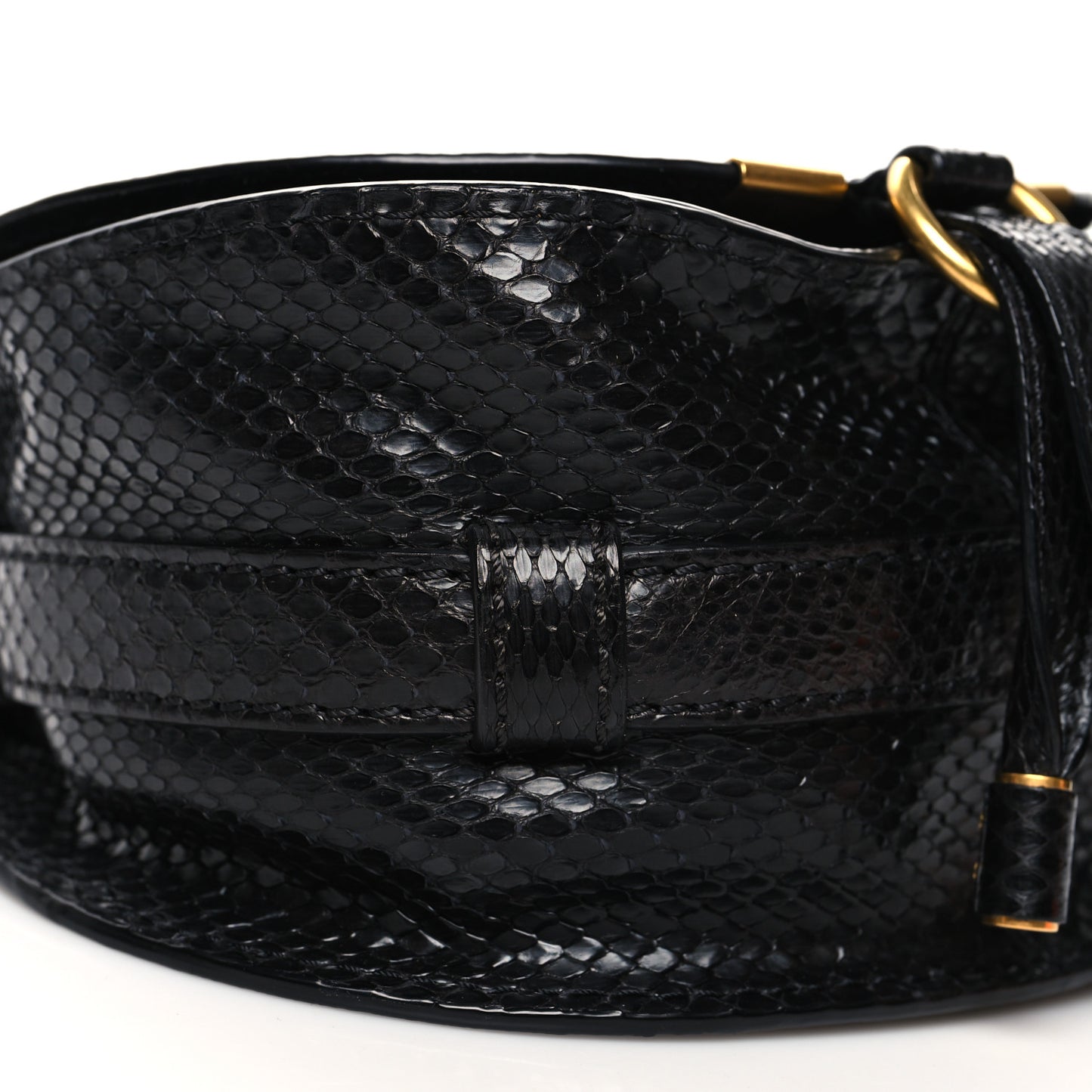 Snakeskin Mini Marcie Round Crossbody Bag Black