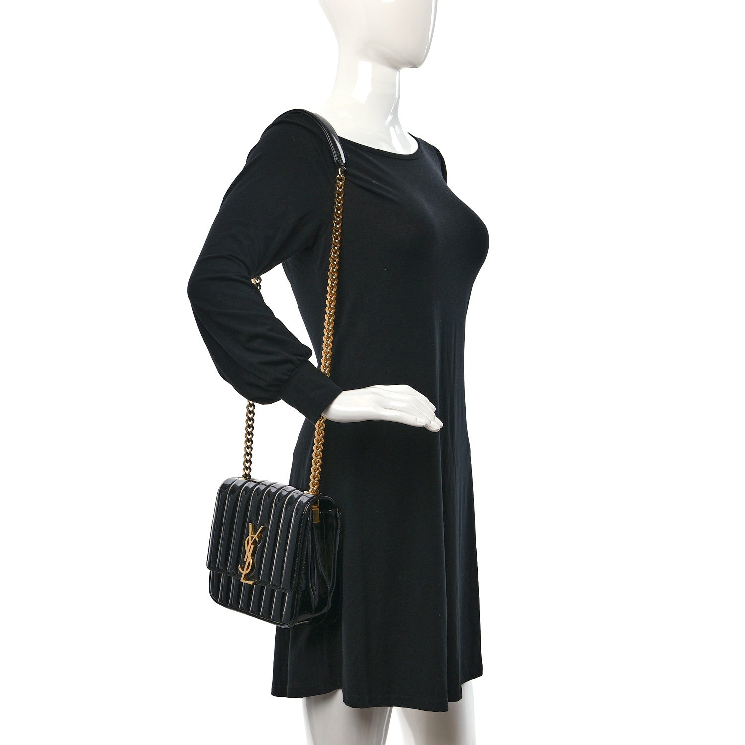 Saint Laurent Patent Calfskin Matelasse Monogram Medium Vicky Chain Bag Black 2 of 8