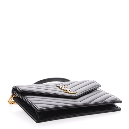 Saint Laurent Nappa Matelasse Chevron Monogram Envelope Chain Wallet Black 4 of 9