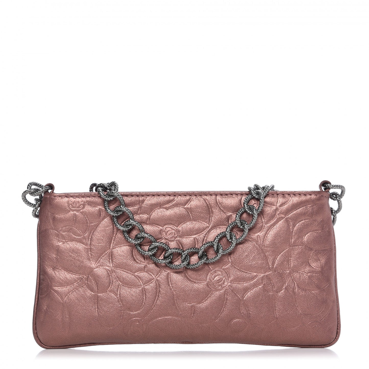 Metallic Lambskin Camellia Chain Pouch Pink