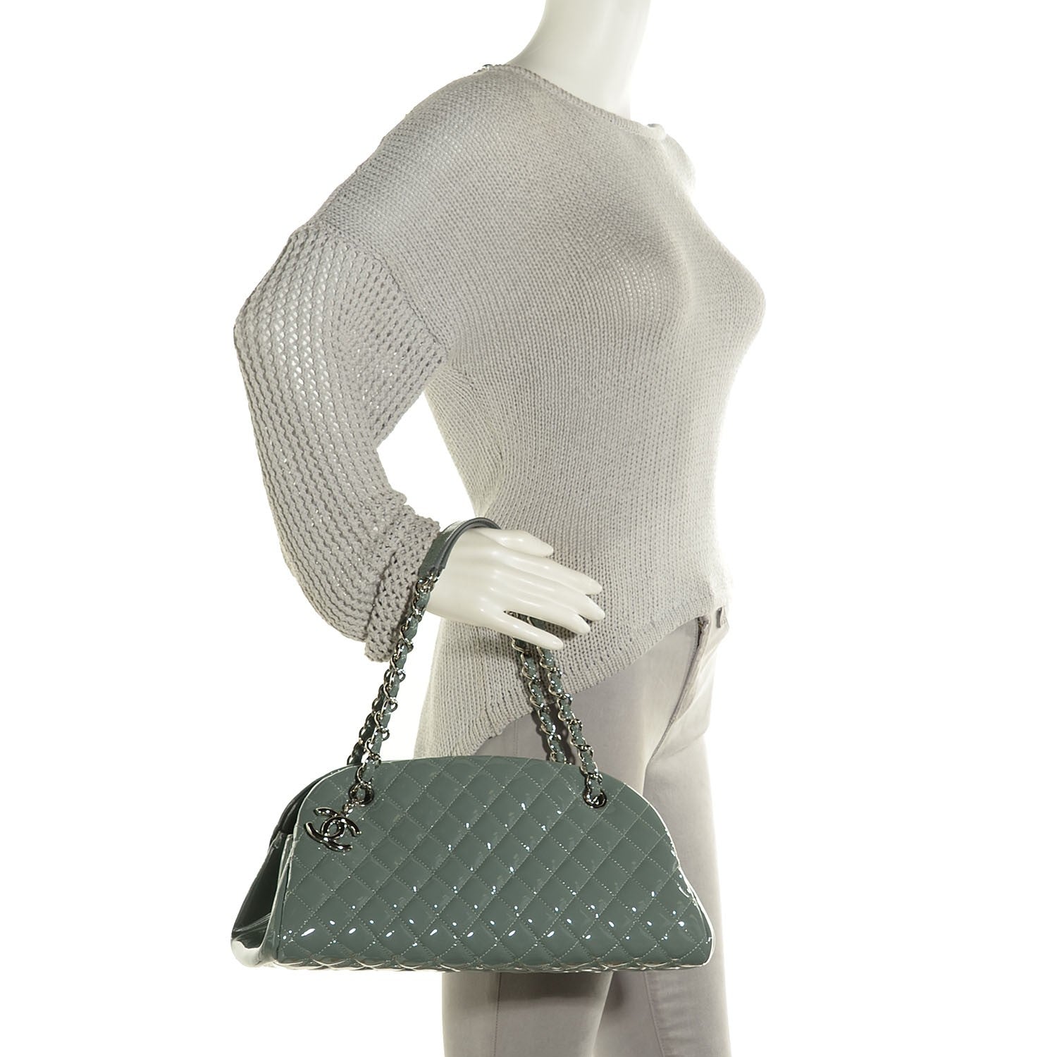 Chanel Patent Quilted Medium Just Mademoiselle Light Khaki 2 of 8
