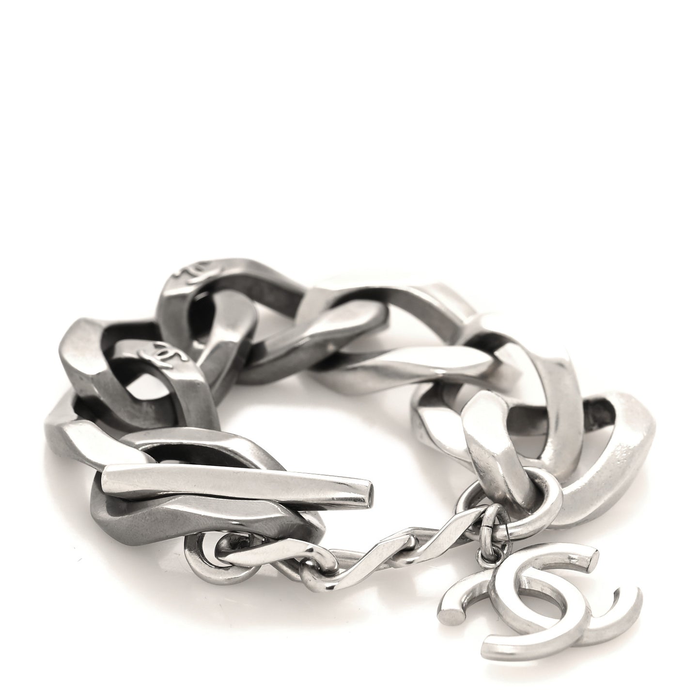 Metal Chain Link CC Bracelet Silver Ruthenium
