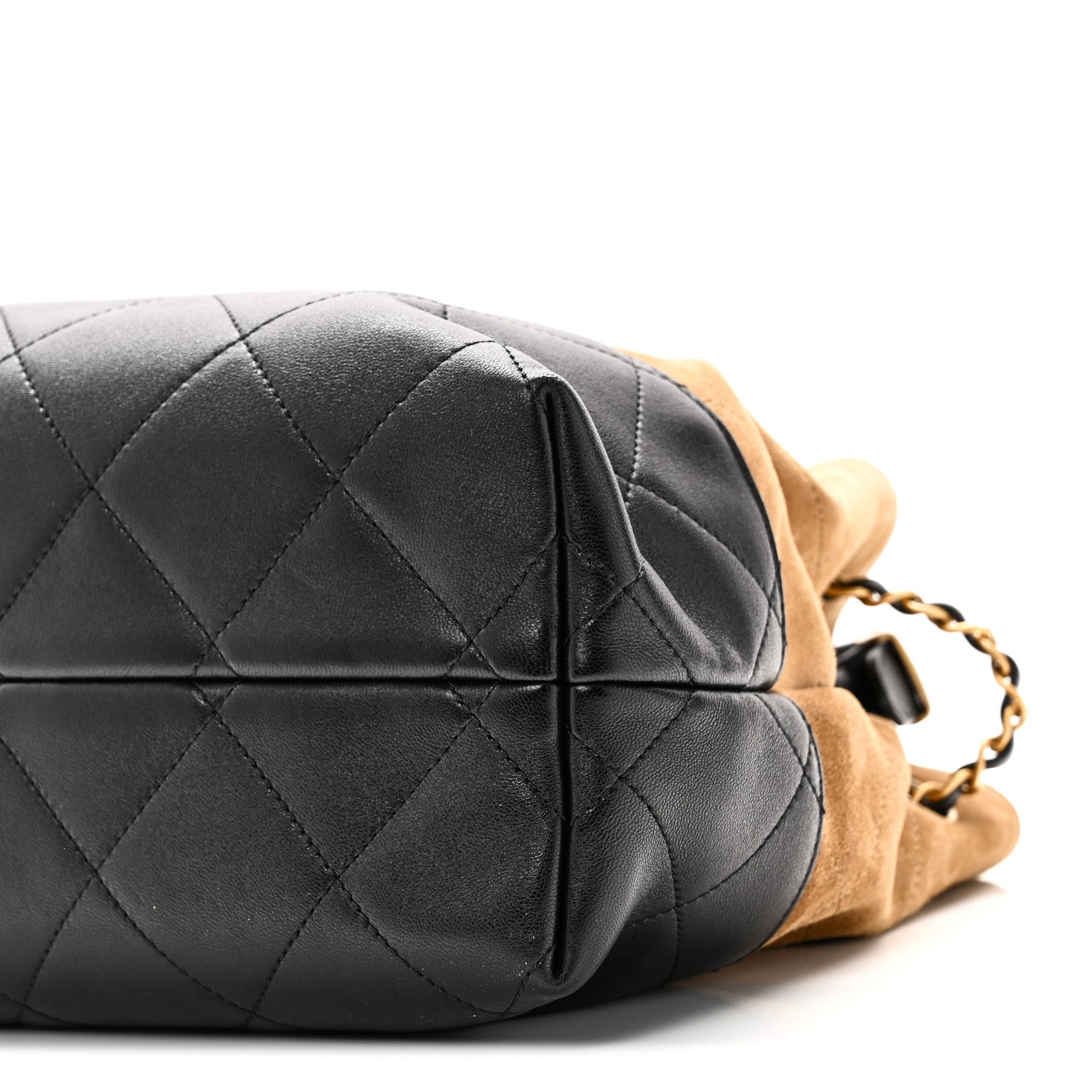 Chanel Suede Calfskin Shiny Lambskin Quilted Small Coco Base Shopping Bag Beige Black 10 of 11