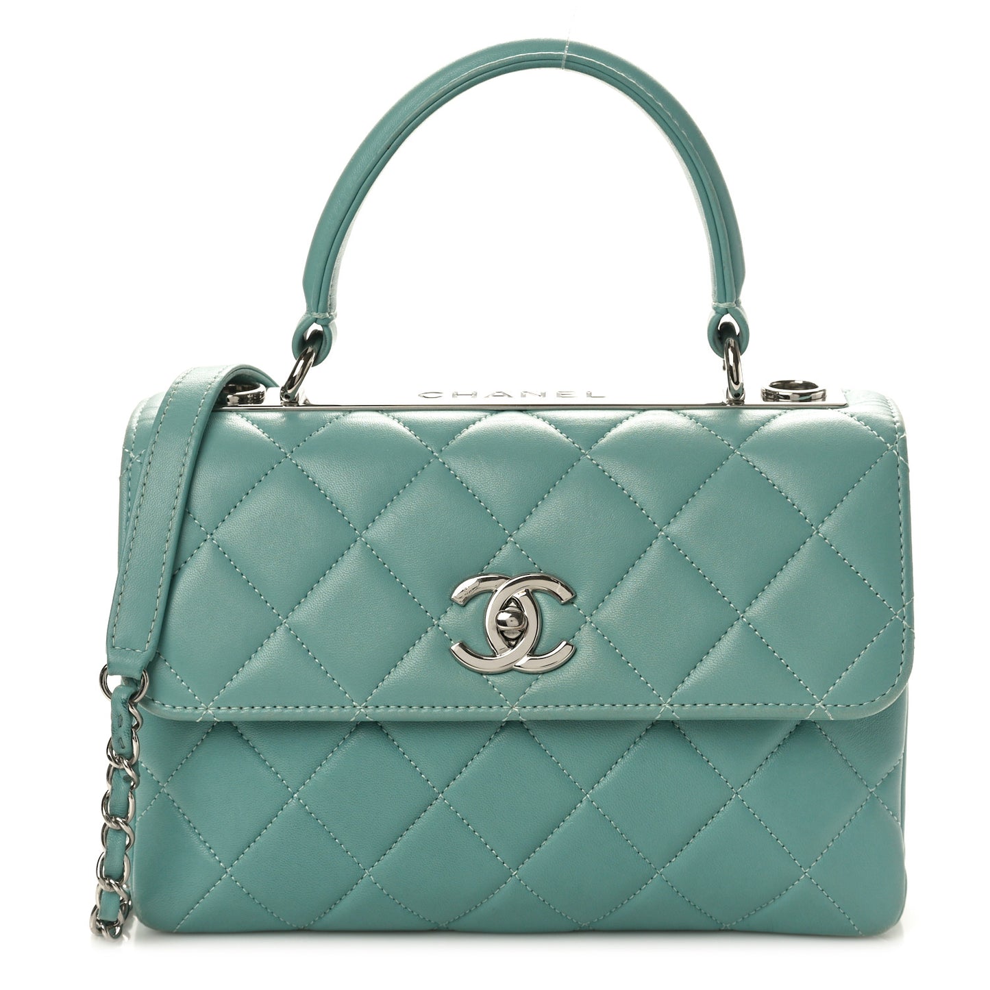 Lambskin Quilted Small Trendy CC Flap Dual Handle Bag Light Blue