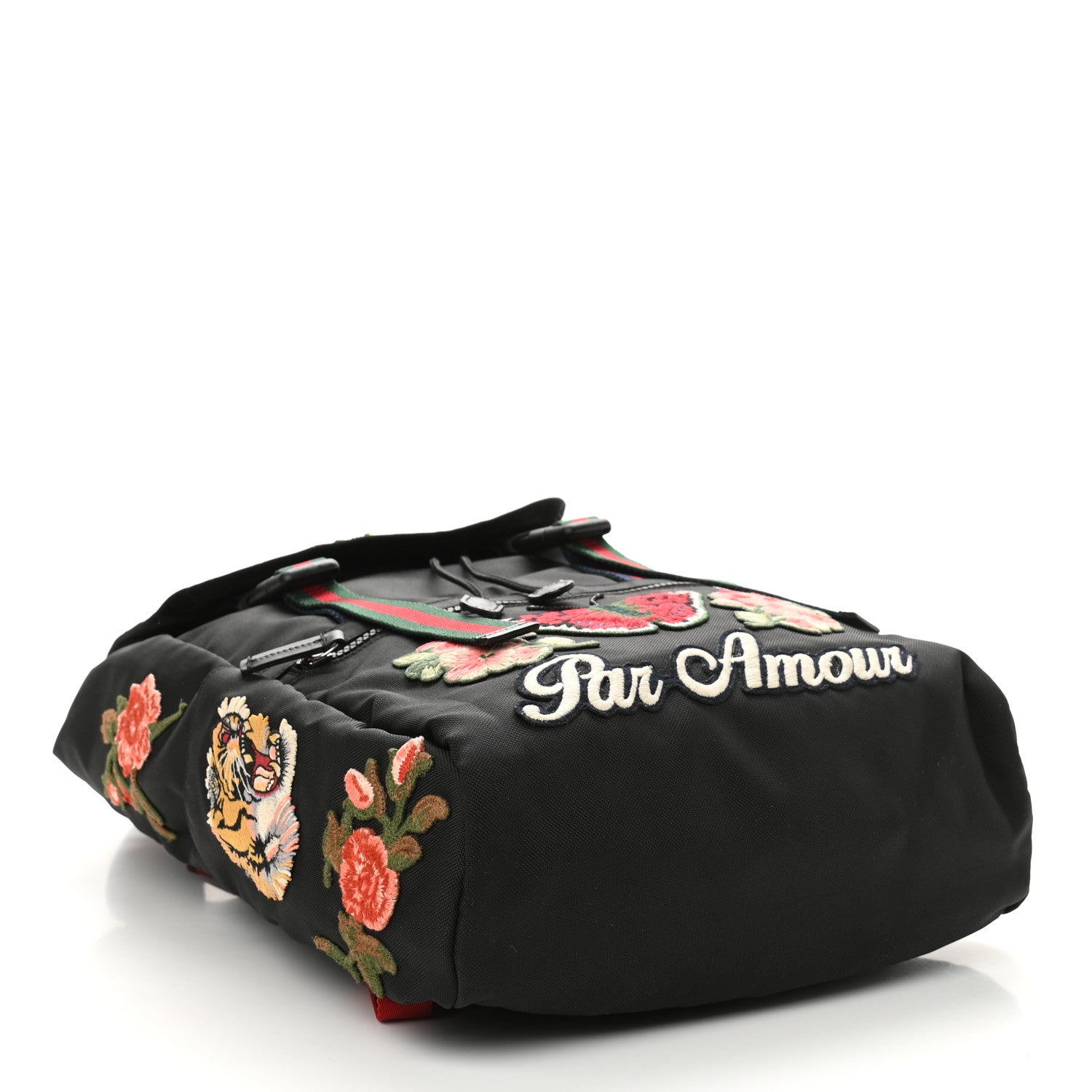 Gucci Techno Canvas Web L'Aveugle Par Amour Embroidered Double Buckle Backpack Black 4 of 12