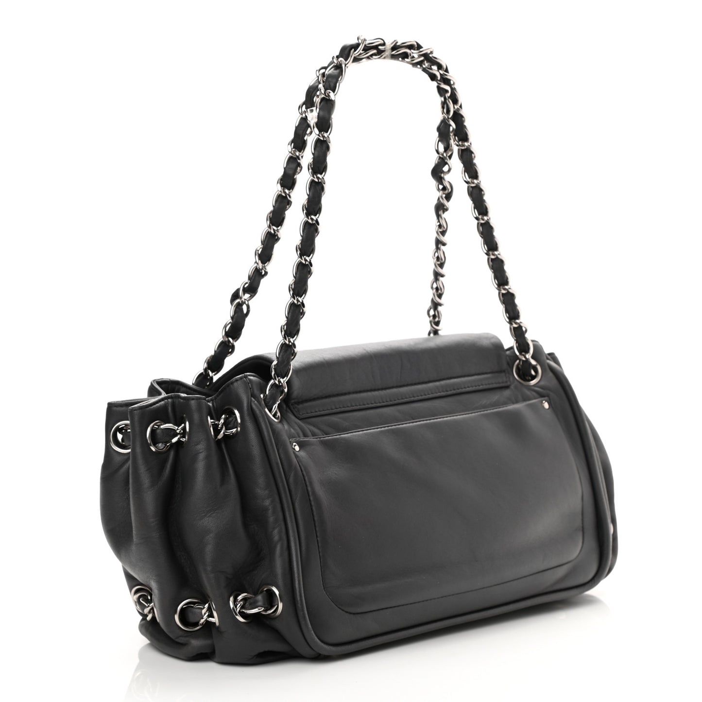 Lambskin Diagonal Ligne Accordion Flap Grey