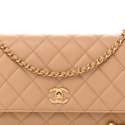Chanel Lambskin Quilted CC Pearl Crush Wallet on Chain WOC Beige 9 of 13