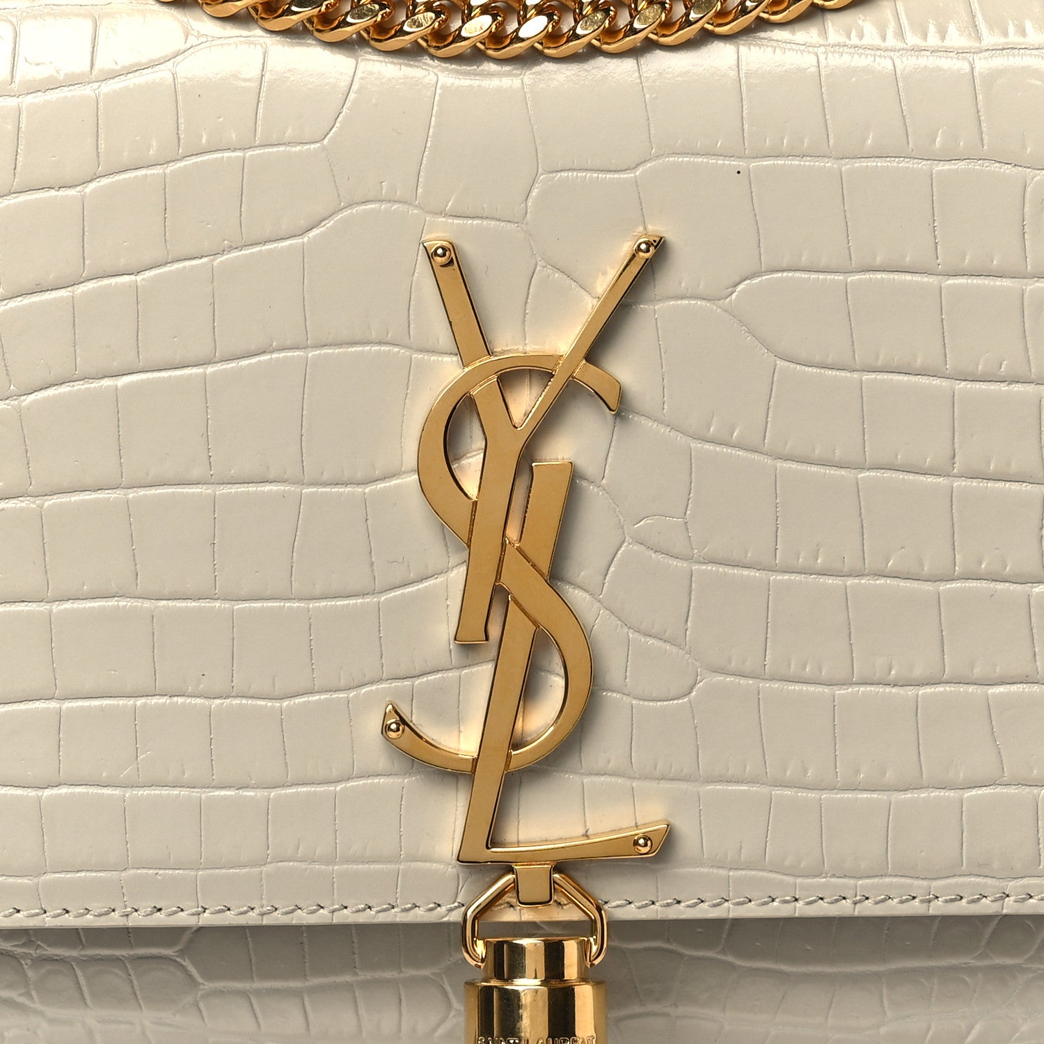 Saint Laurent Calfskin Crocodile Embossed Small Classic Monogram Kate Tassel Satchel Crema Soft 7 of 9