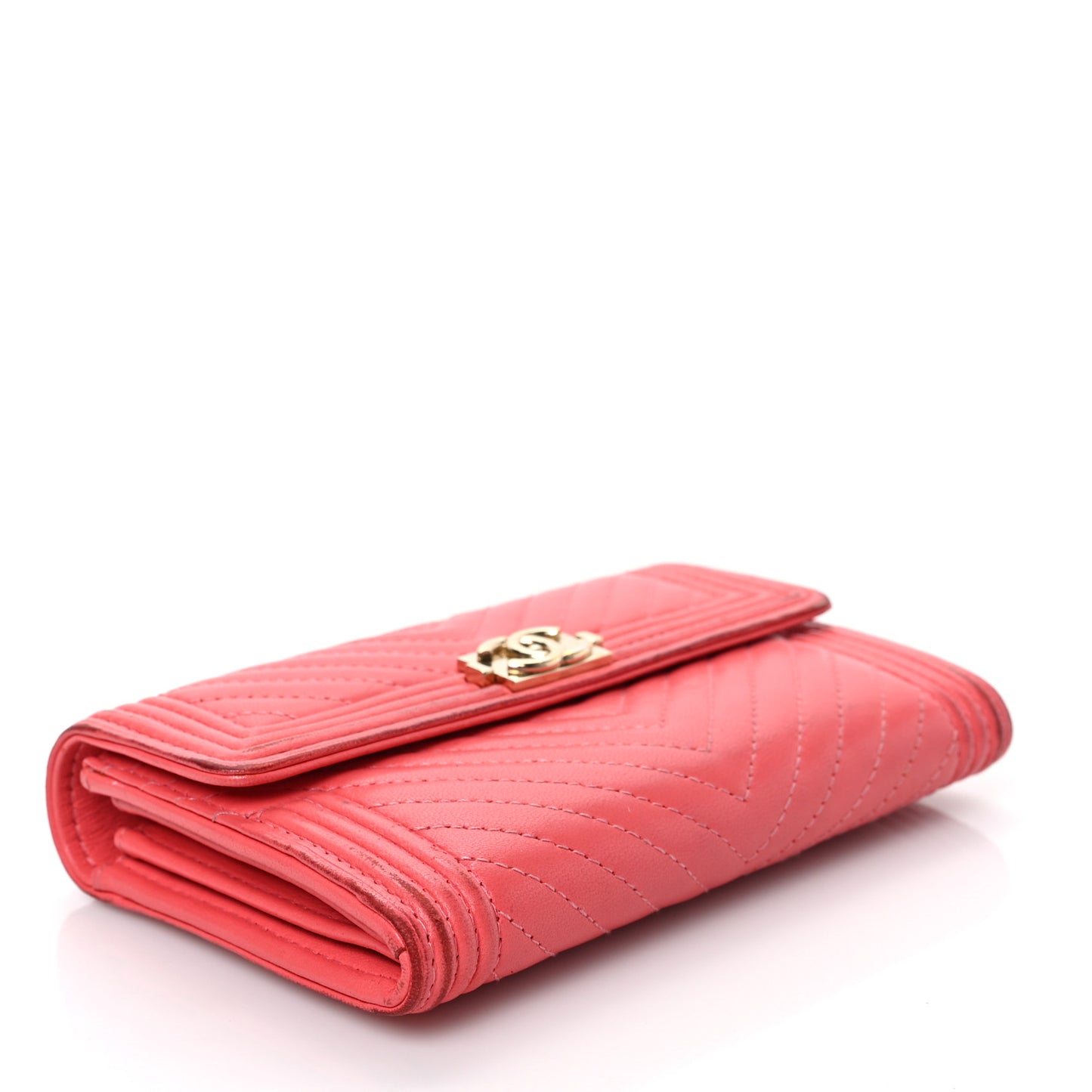 Calfskin Chevron Quilted Medium Boy Flap Wallet Pink