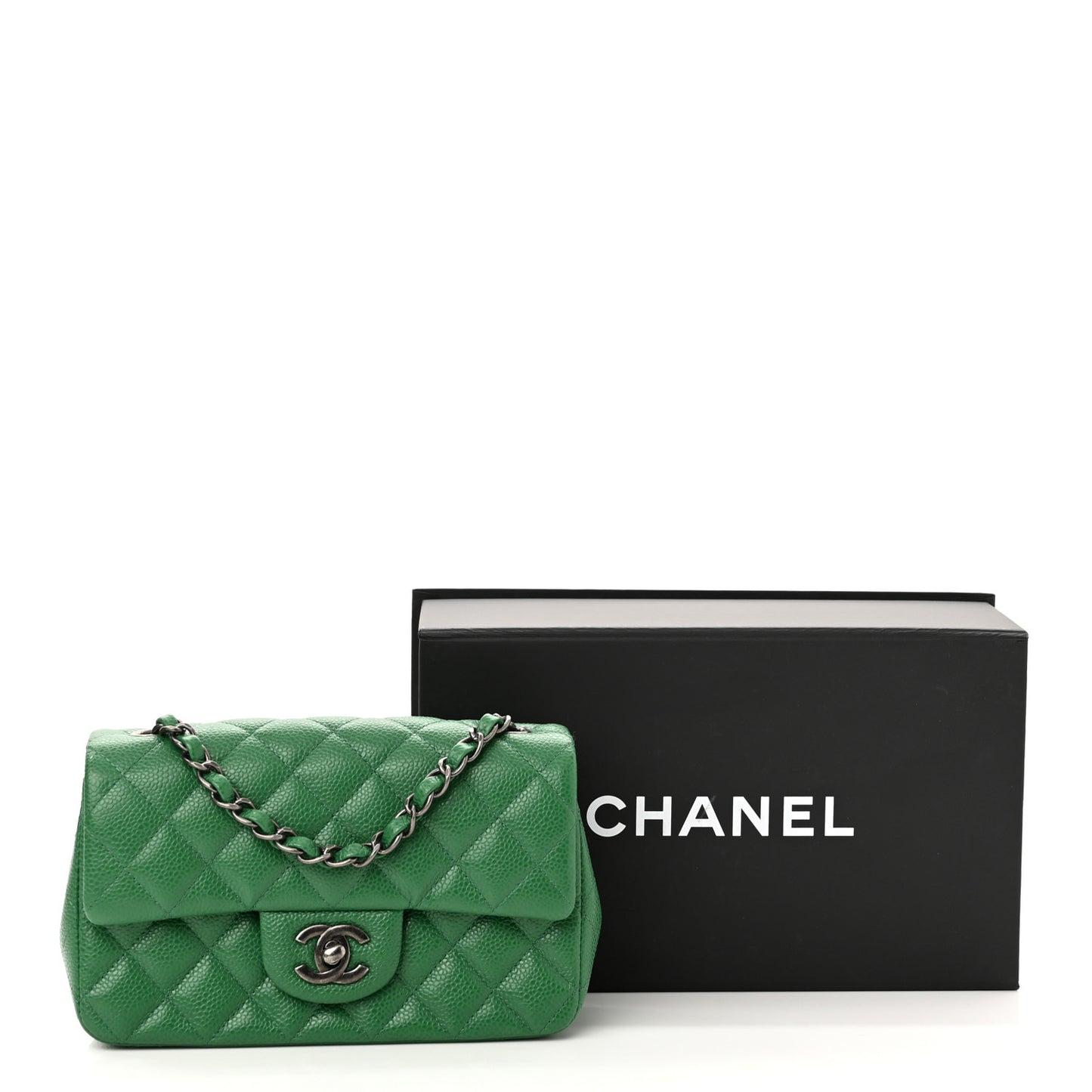 Caviar Quilted Mini Rectangular Flap Green